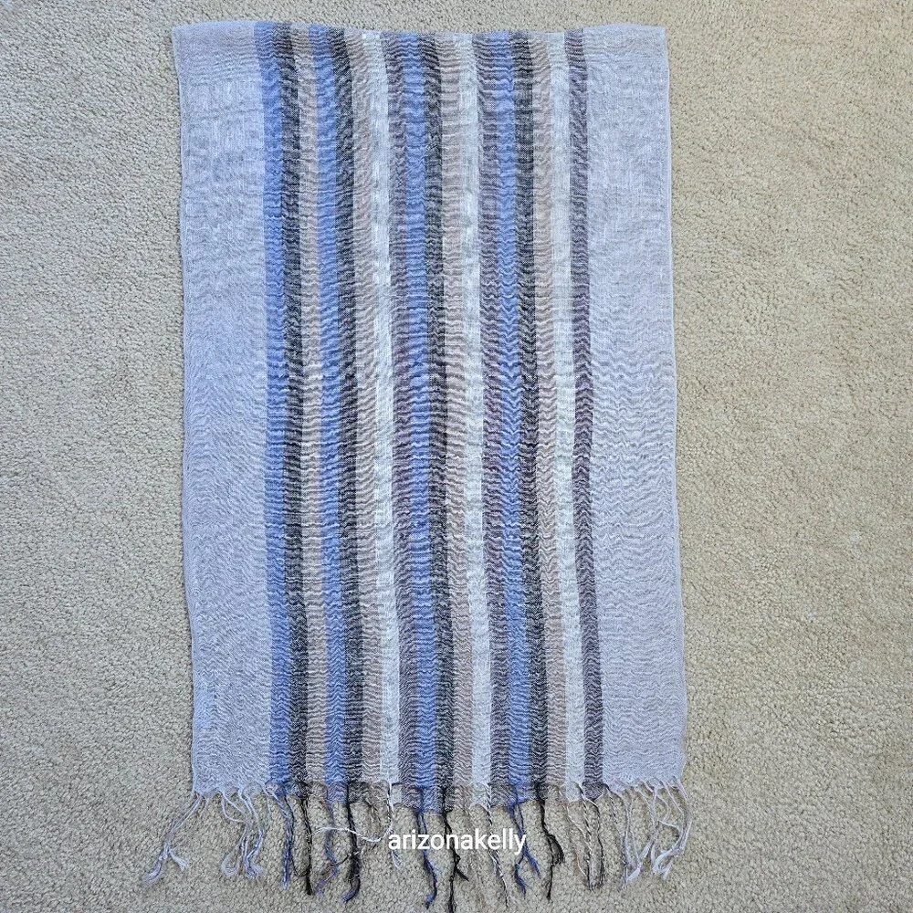 Linen Scarf Blue Grey Tan--Made in Paris